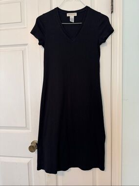 Jones New York Sport Black V-Neck Midi Cotton Dress S